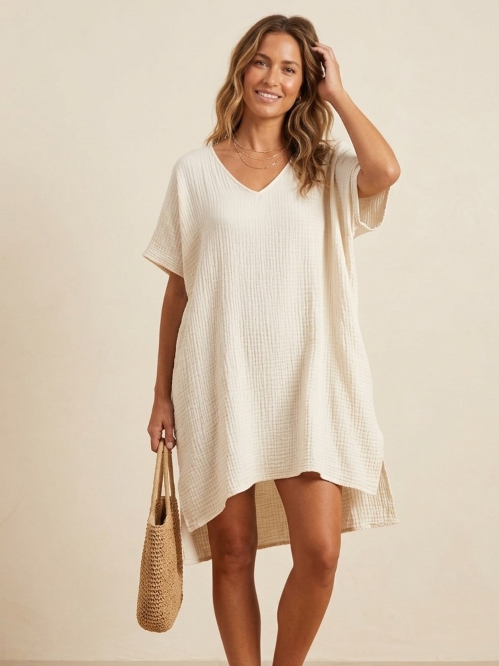 Cote Sz M Cream Off White Gauze Relaxed Beach Pool Cover Up
